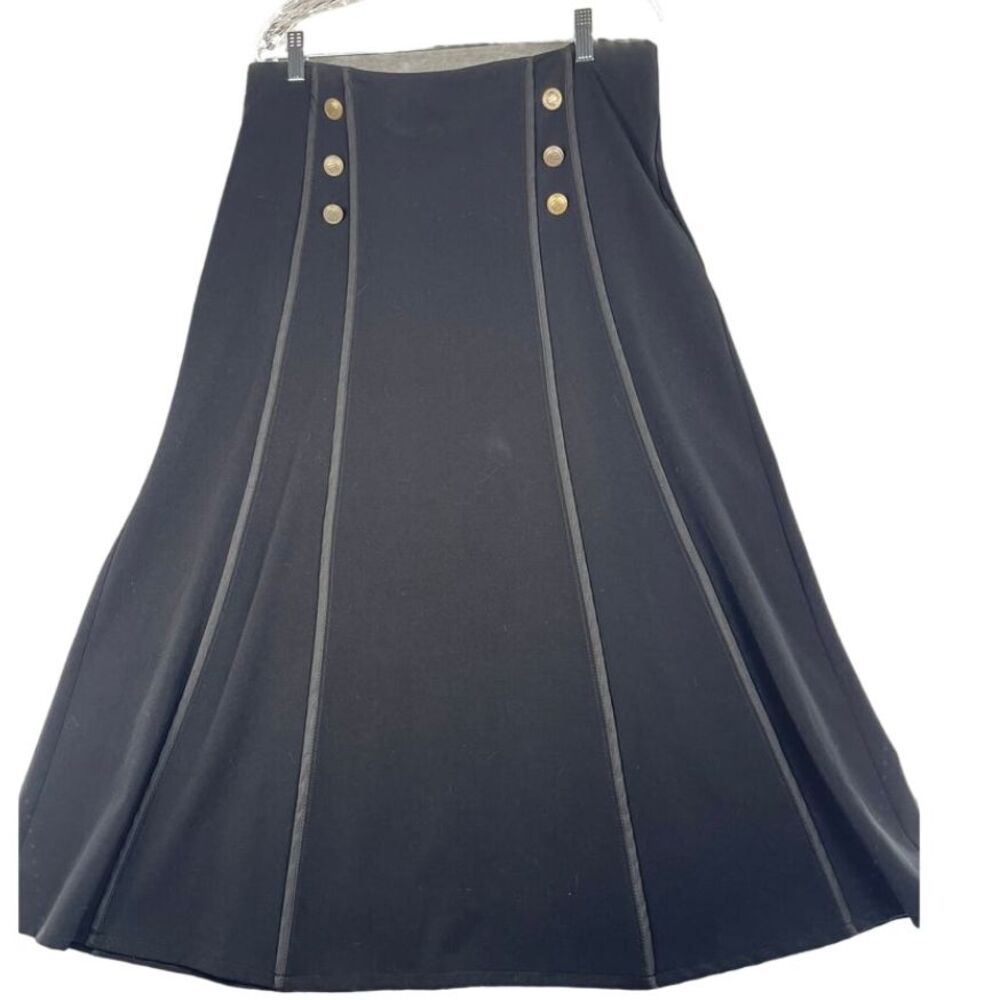NEVA stretchy long Black A-line Skirt silver metal buttons, Women's‎ size 12
